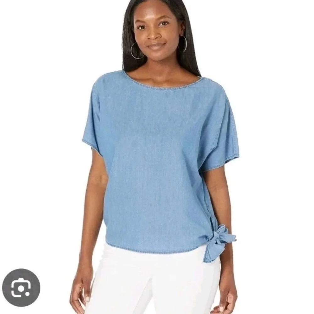 Michael Kors Chambray Side Tie Blouse Sz XL Women Blue Lightweight Classic